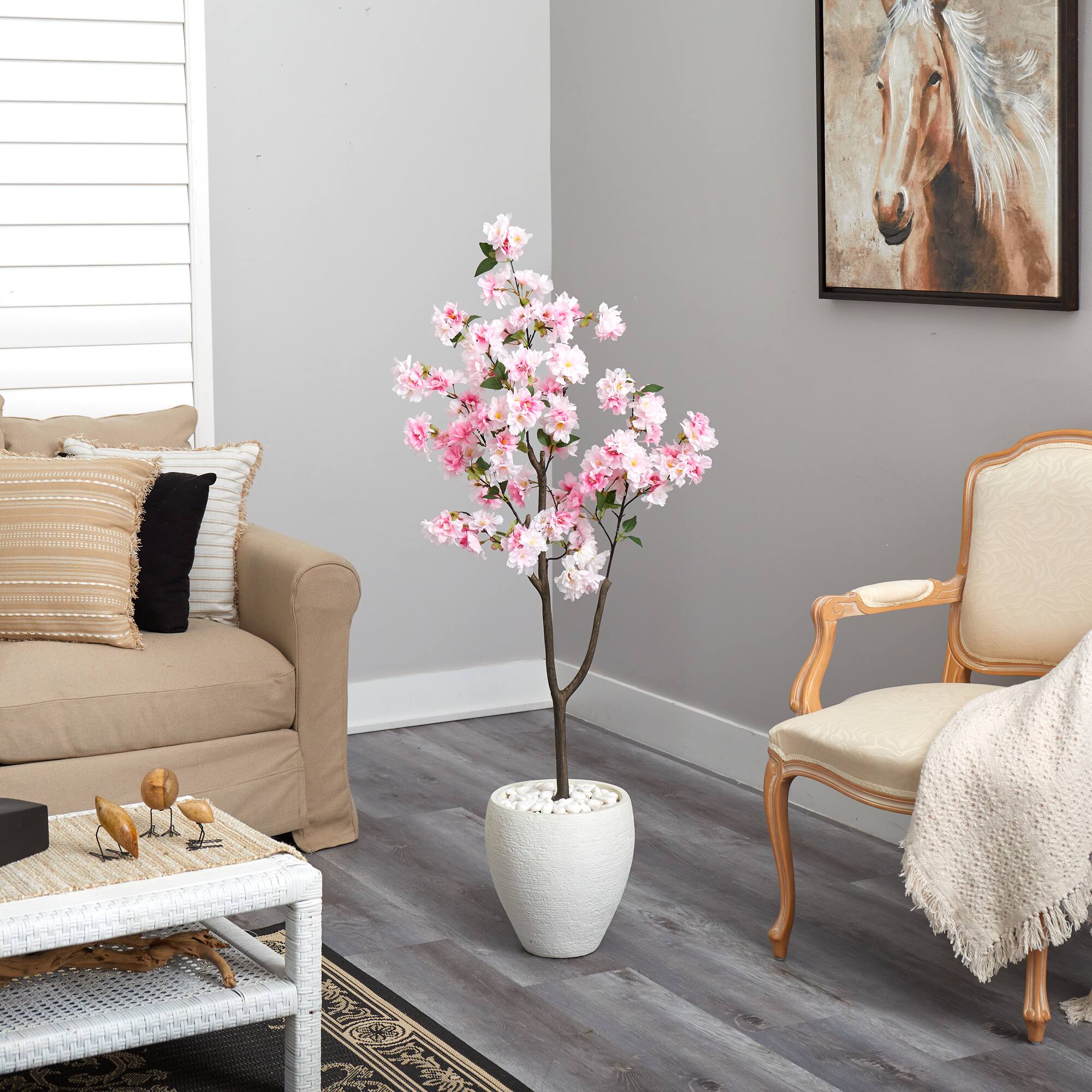4.5ft. Cherry Blossom Artificial Tree in White Planter